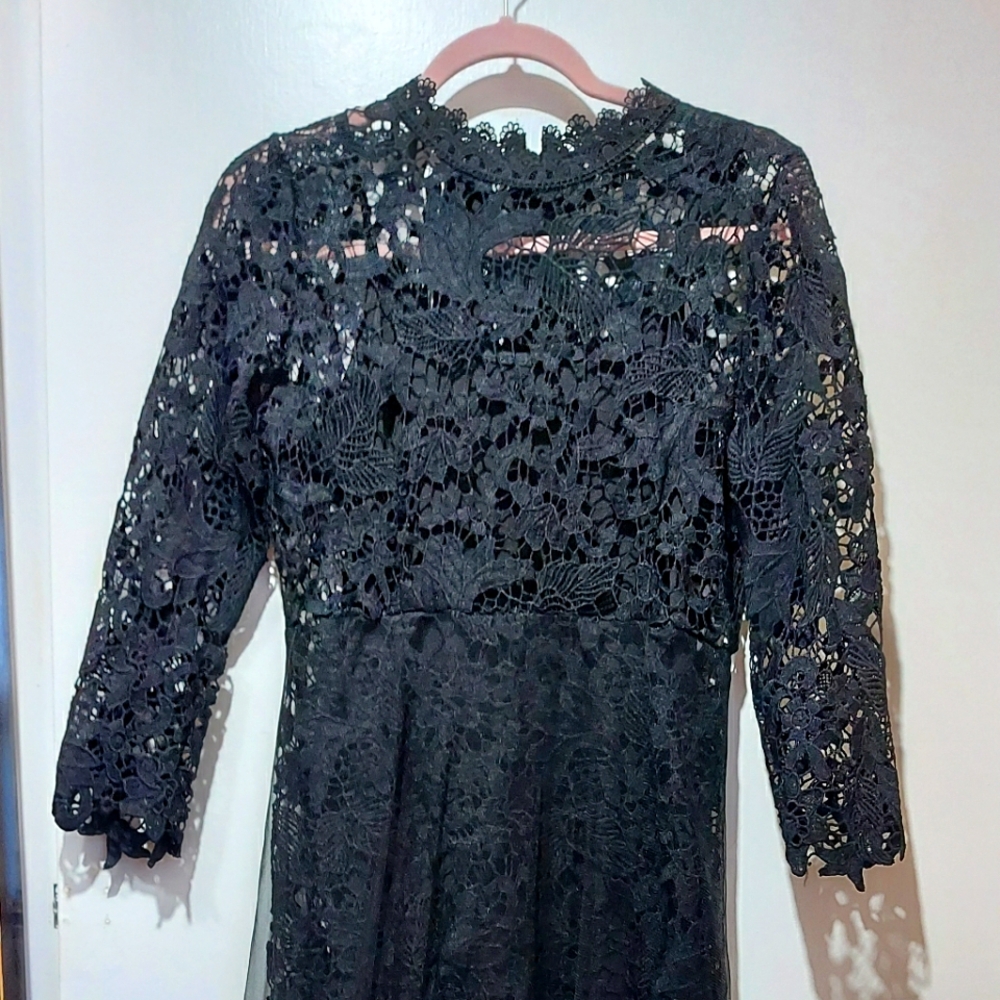 Black lace double layer mesh dress